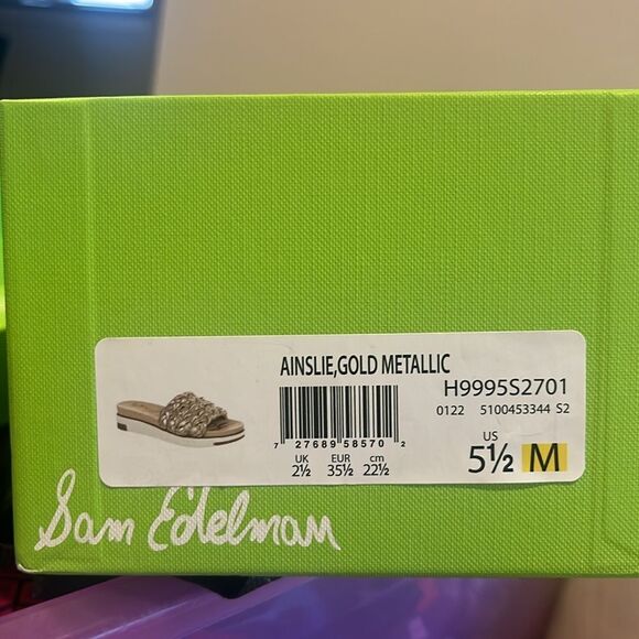 Sam Edelman Ainslie Gold Metallic Braided Slide Sandal 5.5M - Picture 7 of 7